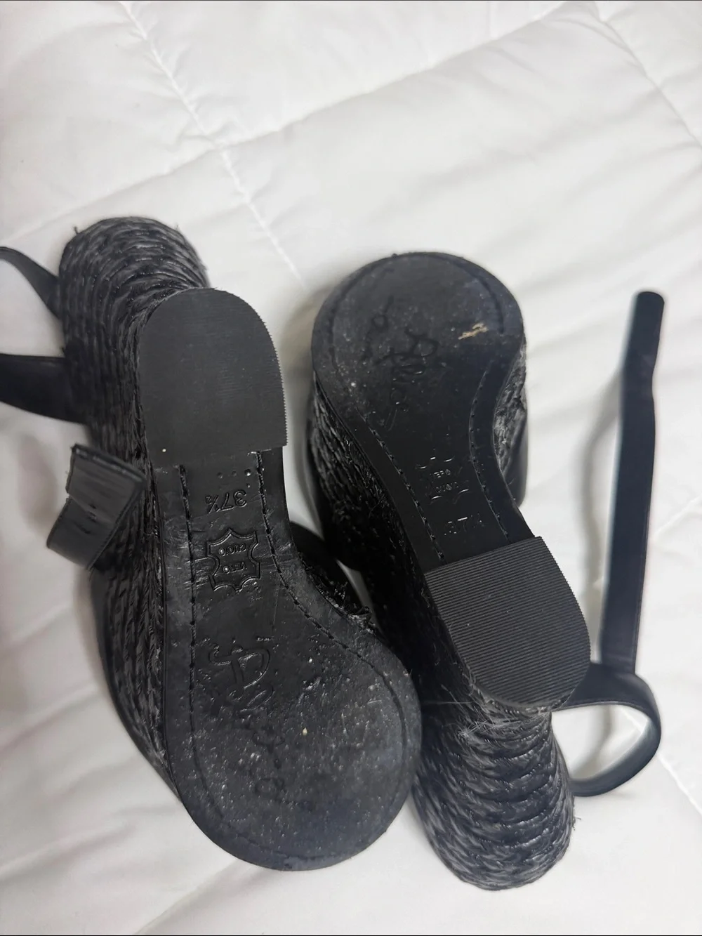 Alice + Olivia Black Leather Wedge Sandals with Woven Platform